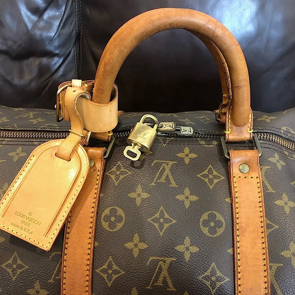LOUIS VUITTON Monogram LV55 Keepall Bandolier Strap Luggage Tag Lock Key VI8902